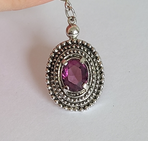 Vintage Sarah Coventry Silver Tone Ethnic Boho Purple Glass Oval Pendant Charm - Picture 13 of 16